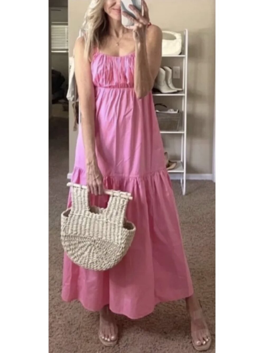 ABERCROMBIE & FITCH Bow-Back Poplin Maxi Dress Pink XL Tall Ruffle Tiered